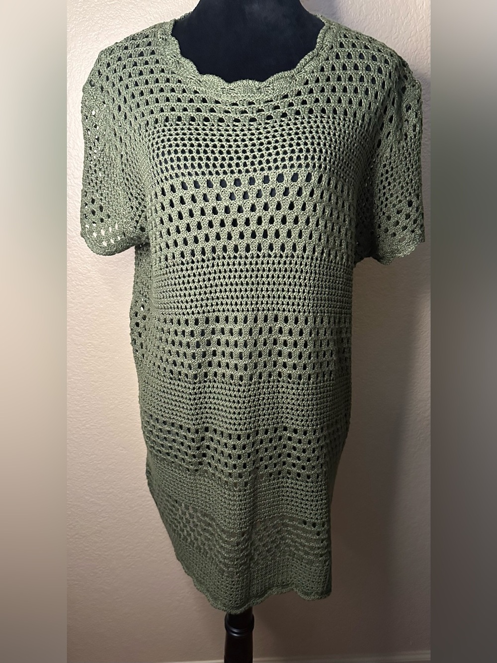 Lightweight Sage Crochet Tunic Dress